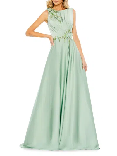 Mac Duggal 20365 A Line Long Formal Floral Applique Evening Dress In Green