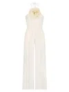 Mac Duggal Women's Floral-appliquéd Crepe Wide-leg Jumpsuit In Ivory