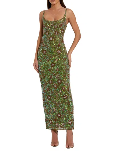 Mac Duggal Women's Floral Beaded Cocktail Sheath Dress In Green