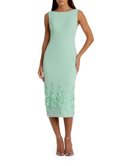 Mac Duggal Crepe Sleeveless Midi Dress With Flower Beading In Green