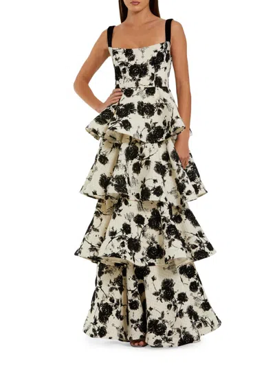 Mac Duggal Women's Floral Bouclé Tiered Gown In Black