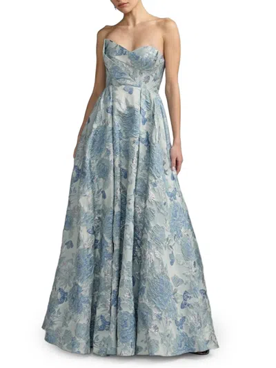 Mac Duggal Floral Brocade Strapless Ballgown With Bow In Green