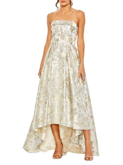 Mac Duggal Women's Floral Brocade Strapless High-low Gown In White Gold