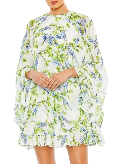 Mac Duggal Women's Floral Cape-sleeve Minidress In White Multi