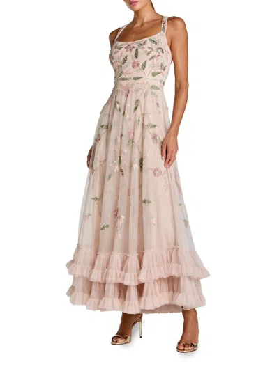Mac Duggal Women's Floral Embellished Scoopneck Maxi Dress In Pink
