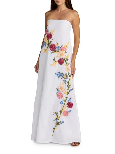 Mac Duggal Women's Floral Embroidered Linen Strapless Trapeze Gown In Multi