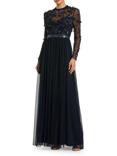 Mac Duggal Women's Floral Embroidered Mermaid Gown In Blue