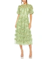 Mac Duggal Floral Flutter Sleeve Ruffle Mesh A-line Dress In Sage Multi