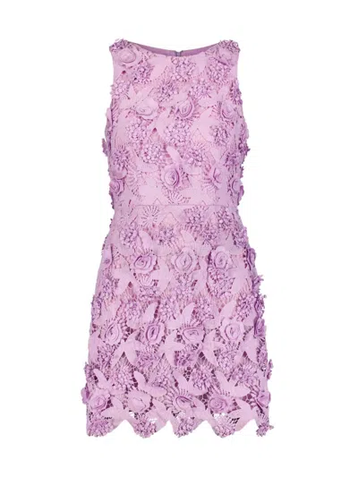 Mac Duggal Floral Lace Fitted Sleeveless Mini Dress In Orchid