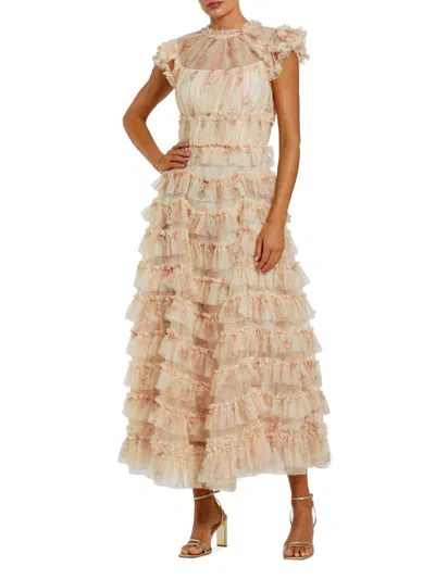 Mac Duggal Women's Floral Mesh Ruffled Cocktail Dress In Multi