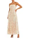 Mac Duggal Ankle Length Strapless Floral Ruffle Dress In White