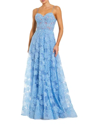 Mac Duggal Embroidered Sweetheart Floral Corset A Line Gown In Blue