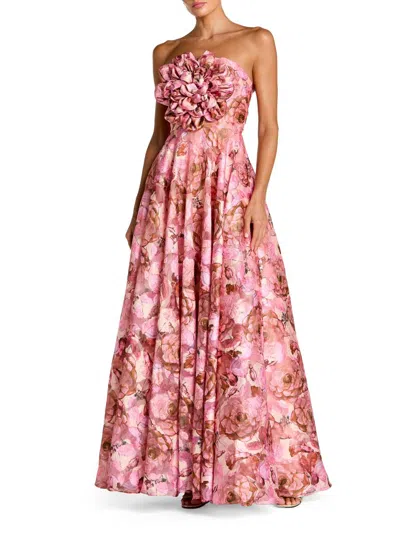 Mac Duggal Women's Floral Organza Strapless Fit-&-flare Gown In Pink