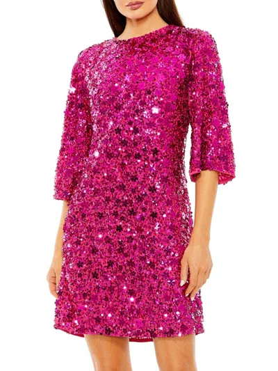 Mac Duggal Women's Floral Paillette Sheath Minidress In Hot Pink