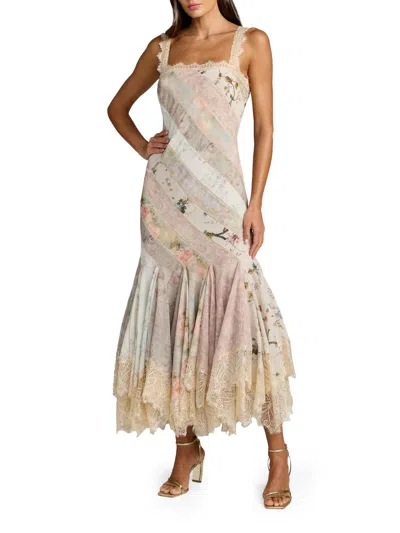 Mac Duggal Women's Floral Patchwork Chiffon Handkerchief-hem Cocktail Dress In Multi