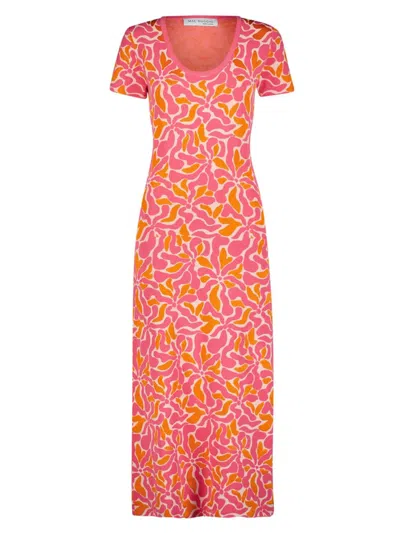 Mac Duggal Women's Floral Scoopneck Knit Midi-dress In Hot Pink Multi