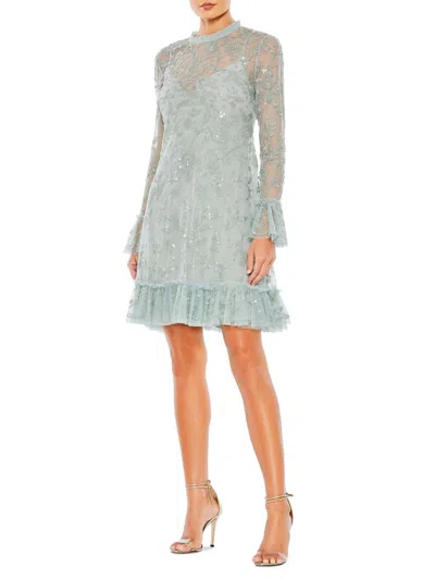 Mac Duggal Floral Sequin Ruffle Mini Dress In Gray