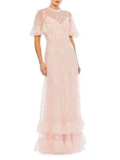 Mac Duggal Women's Floral Sequin-embellished A-line Gown In Pink