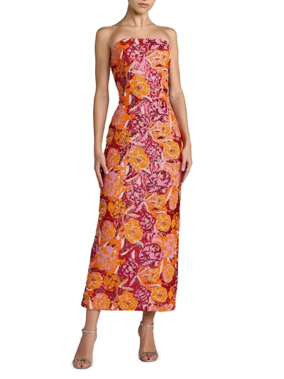 Mac Duggal Strapless Floral Sequin Midi Dress In Multi