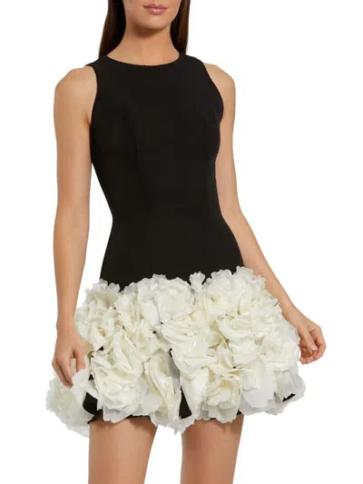 Mac Duggal Sleeveless High Neck Mini Dress With 3d Floral Skirt In Black