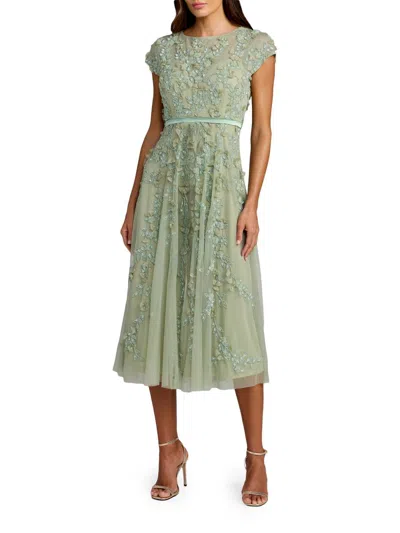 Mac Duggal Petite Floral Embellished Cap Sleeve Midi Dress In Green