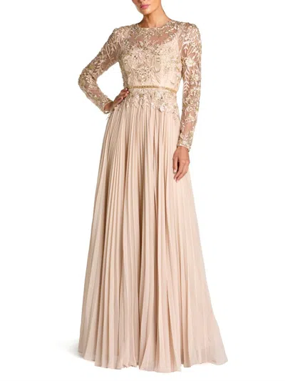 Mac Duggal Women's Floral-embroidered Pleated Gown In Brown
