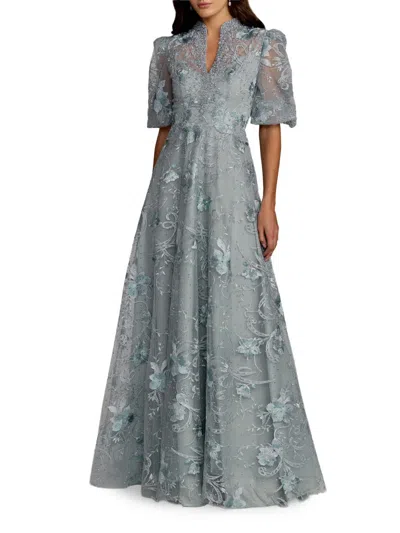 Mac Duggal Queen Anne Puff Sleeve A-line Gown In Multi