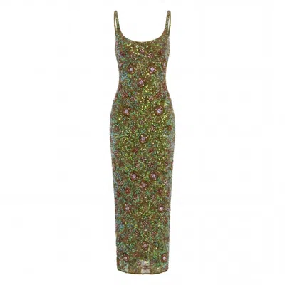 Mac Duggal Women's Green Sleeveless Embellished Floral Maxi Dress