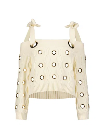 Mac Duggal Women's Grommet Cotton-blend Off-the-shoulder Sweater In Cream