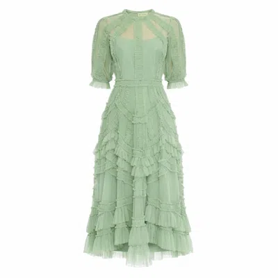 Mac Duggal 8058 Short Ruffled Tiered Cocktail Midi Dress In Green