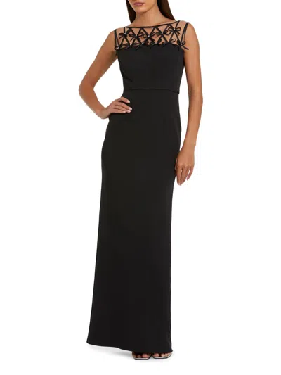 Mac Duggal Sleeveless Crepe Gown With Embellished Bows In Black