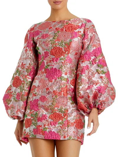 Mac Duggal Brocade Balloon Sleeve Fitted Mini Dress In Multi