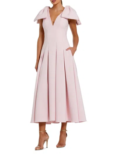 Mac Duggal Crepe A Line Midi Dress With Bow Straps In Pink