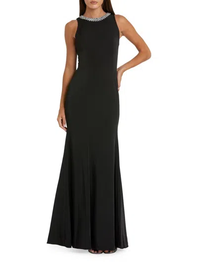 Mac Duggal Sleeveless Trumpet Gown With Embellished High Neck In Black