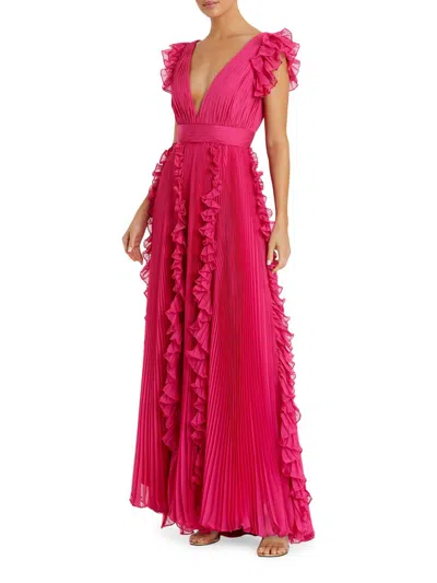 Mac Duggal Women's Ieena One Ruffled Chiffon A-line Gown In Pink