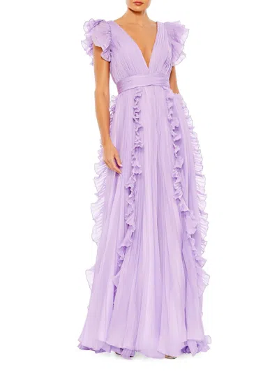 Mac Duggal Women's Ieena One Ruffled Chiffon A-line Gown In Purple