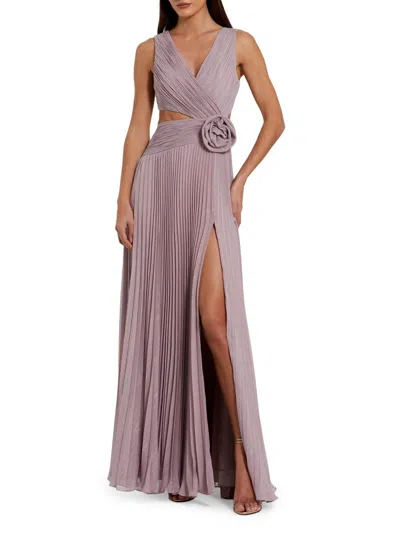 Mac Duggal Women's Ieena Rosette Pleated Chiffon V-neck Gown In Purple