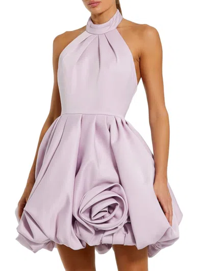 Mac Duggal Satin High Neck Sleeveless Bubble Hem Mini Dress In Fuchsia