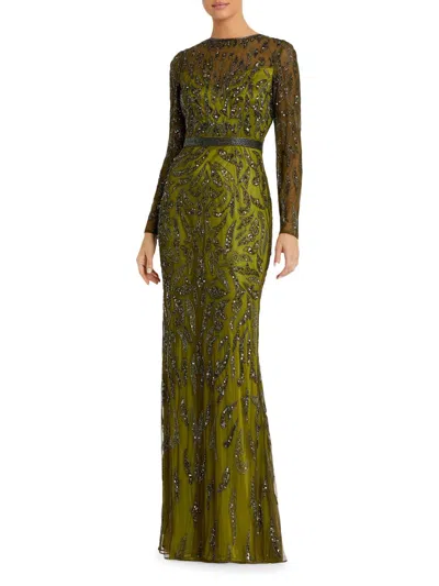 Mac Duggal Women's Illusion Sequin Gown In Green