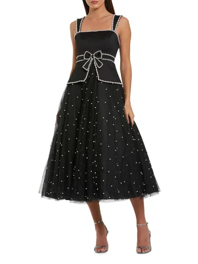 Mac Duggal Sleeveless Embellished Crepe And Tulle Midi Dress In Black