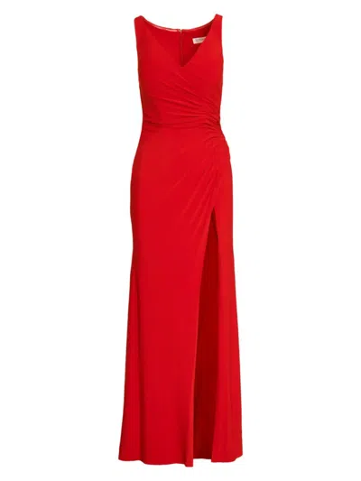 Mac Duggal Women's Jersey Faux Wrap Ruched Slip Gown In Red