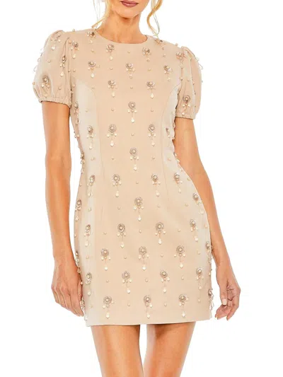 Mac Duggal Women's Jewel Embellished Puff-sleeve Mini-dress In Brown