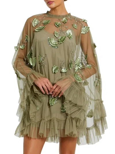Mac Duggal Women's Mac Embellished Mesh A-line Minidress In Sage