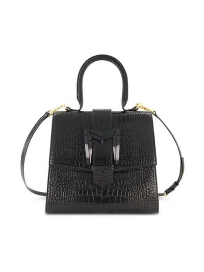 Mac Duggal Women's Medium Crocodile-embossed Leather Top Handle Bag In Black