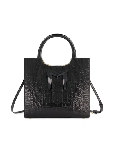 Mac Duggal Women's Medium Crocodile-embossed Leather Tote Bag In Black