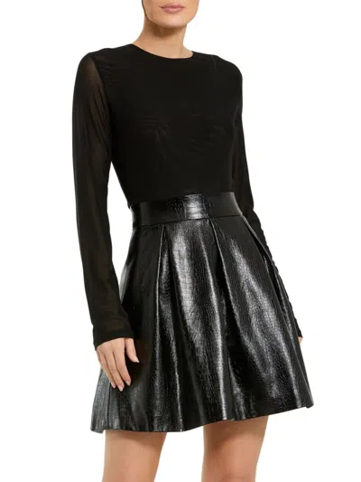 Mac Duggal Women's Mesh & Faux Leather A-line Minidress In Black