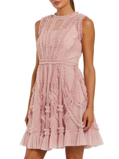 Mac Duggal Women's Mesh Dotted Micro Ruffled Minidress In Pink