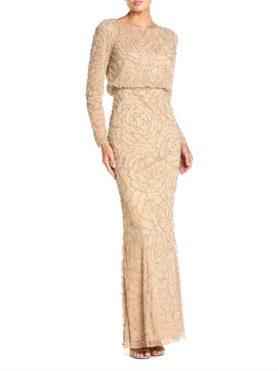 Mac Duggal Women's Metallic Floral Gown In Silver