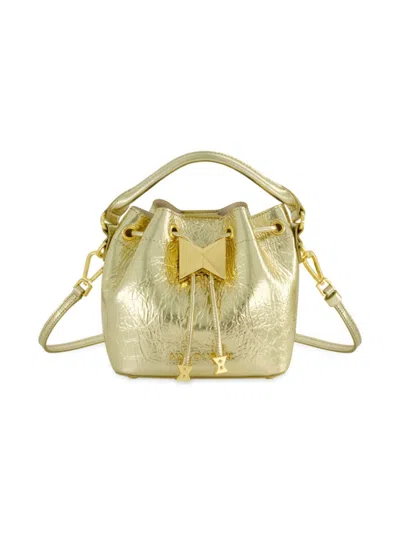 Mac Duggal Women's Mini Crinkle Metallic Leather Bucket Bag In Gold