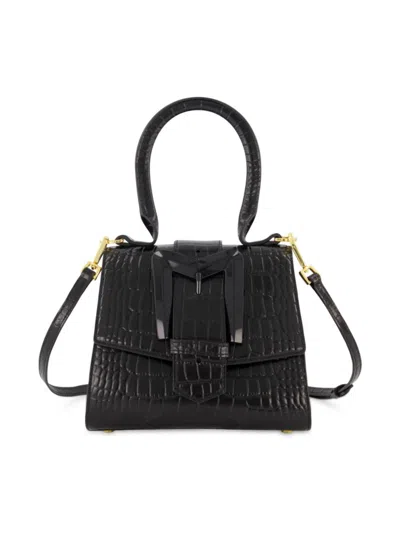 Mac Duggal Women's Mini Crocodile-embossed Leather Top Handle Bag In Black